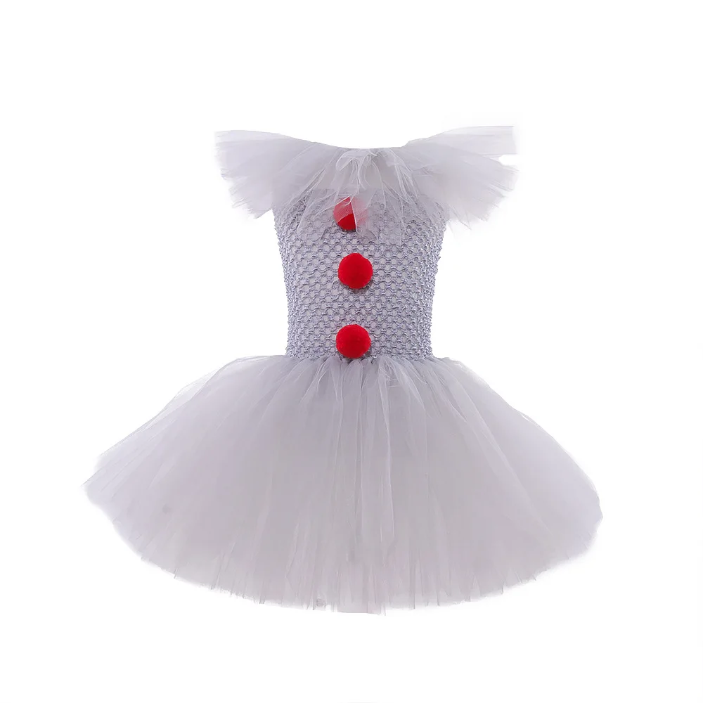 Gray Clown Led Light up Tutu Dress for Girls Carnival Halloween Costume for Kids Girl Joker Cosplay Children Party Scary Clothes girls dress
