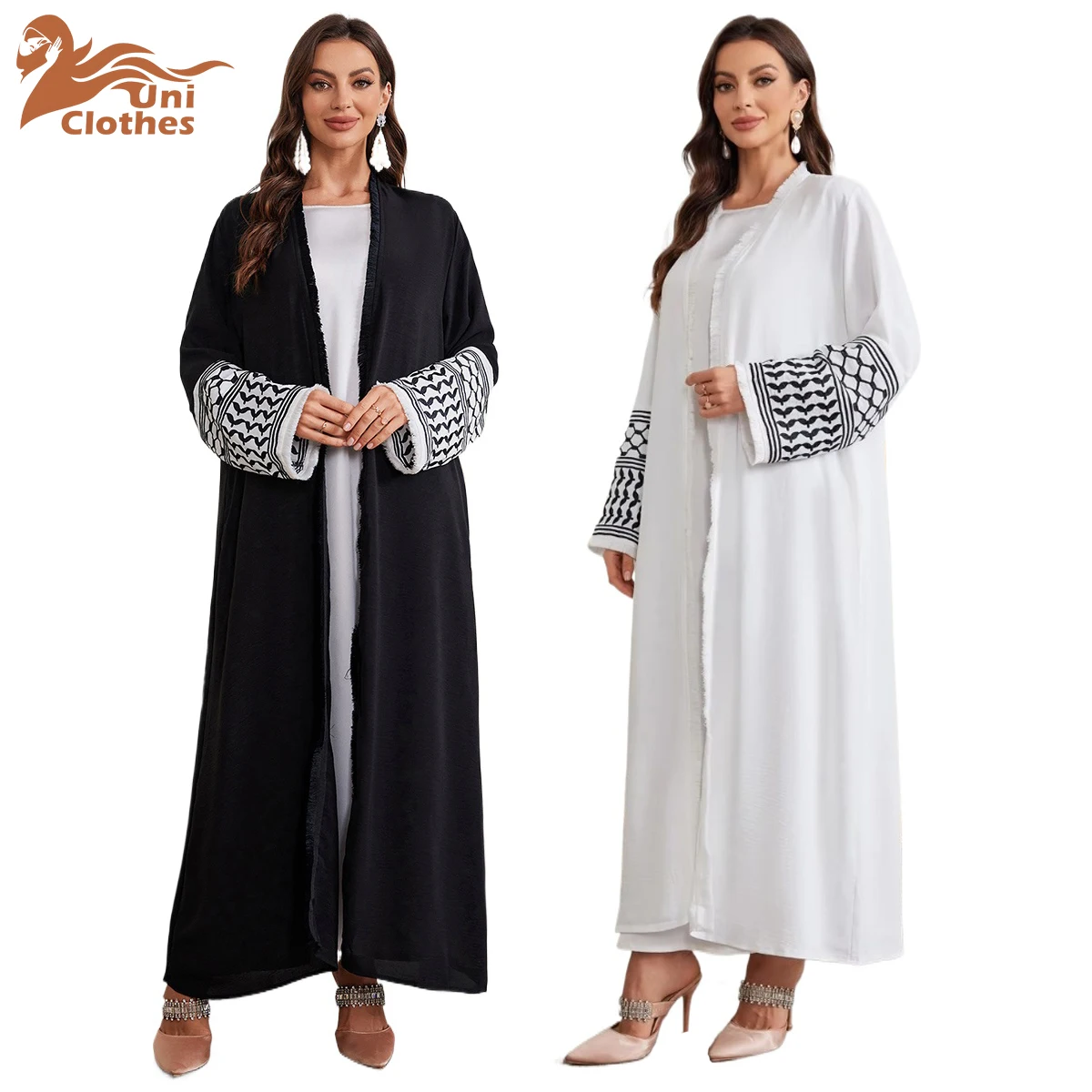 UNI Ramadan Abaya Kimono Keffiyeh Embroidery Tassels Muslim Open Abayas Women Dubai Luxury Islam Cardigan Dress Kaftan - Image 3