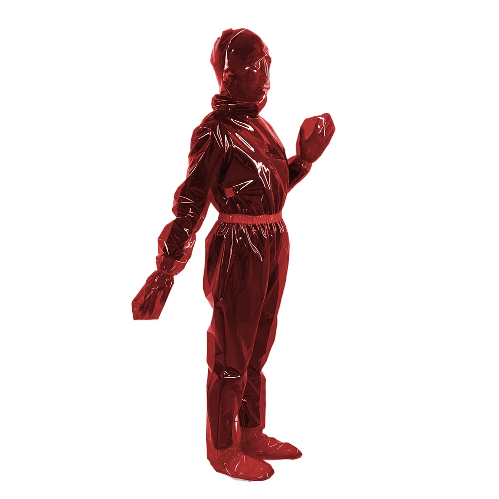 Fetish Plastic Full Body Suit Sexy See-through Clear PVC Long Sleeve Hooded Jumpsuit for Halloween Party Cosplay Costume