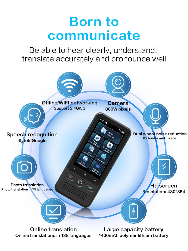 T18 AI Voice Real Time Translator 138 Multi Online Languages 17 Languages Offline Translator Text Voice Translate