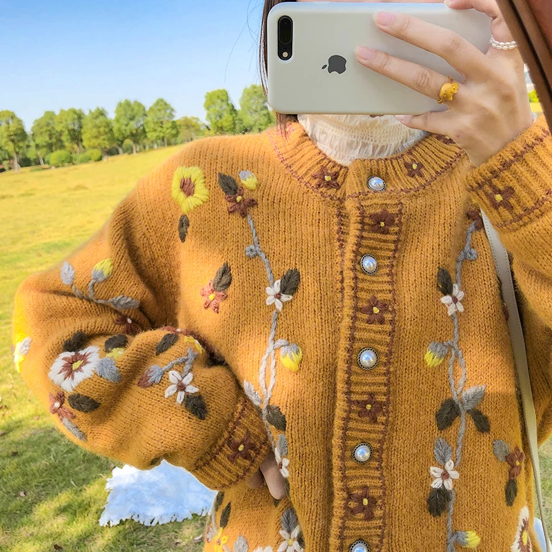 vintage retro orange flower cardigan