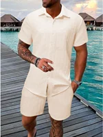 Tenue de plage décontractée pour hommes, nouveau modèle d'été, chemise élégante, sportive et confortable avec col, manches courtes, Short, ensemble deux pièces 6