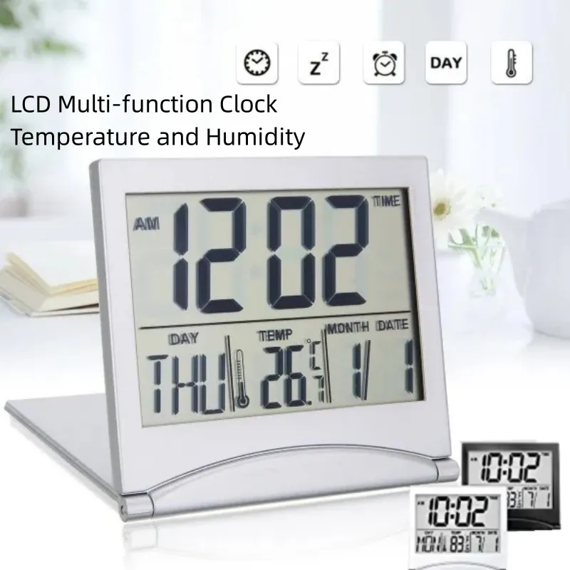

1PC Mini Folding LCD Digital Display Slim Travel Simple Convenient Carry Date Temperature Multifunction Alarm Clock Pendulum