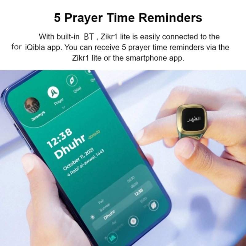 

Zikr 1Lite Counter for Muslims, M02 Pro Wearable Ring Digital Tasbeeh Time-Reminder with Vibration Function