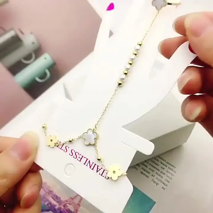 Pearl White Shell Flower Clover Stainless Steel Bracelet