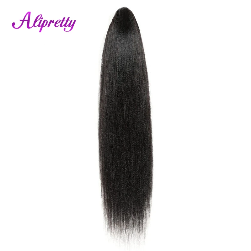 Alipretty Permed Yaki Straight Human Hair Ponytail Extensions Claw Clip In Ponytail Human Hair For Women Brazilian Remy Hair