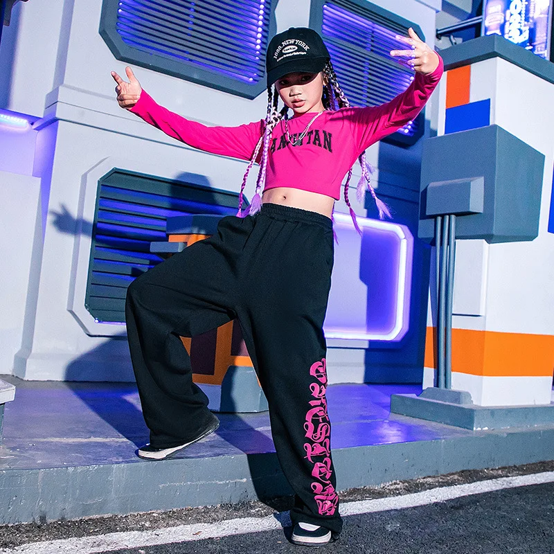 

Teen Grils Jazz Hip Hop Sport Fashion Casual T-shirt Pants Sets Dance Team Costumes Children's Clothes Kids Tee Trouserss