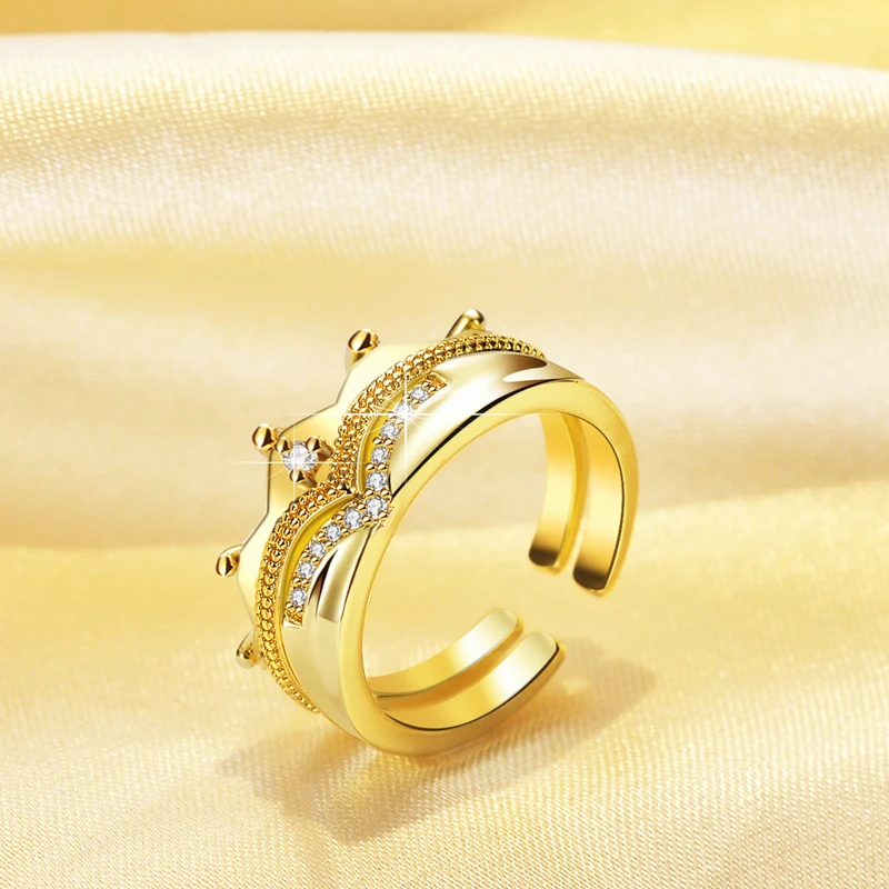 

New Cute Women Ring Multicolor Gold Crown Zircon Ring Set for Women Girl Fashion Wedding Engagement Accessories Jewelry Gifts