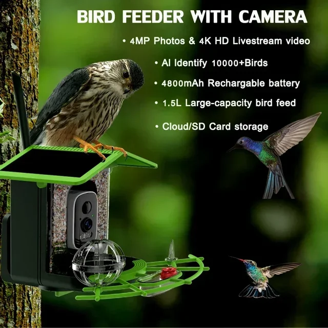 XVIM Smart Bird Feeder with Camera 4MP Low Power Night Vision IP66 Waterproof 4G or WIFI Connect Real  Solar Wifi Camera Outdoor 2