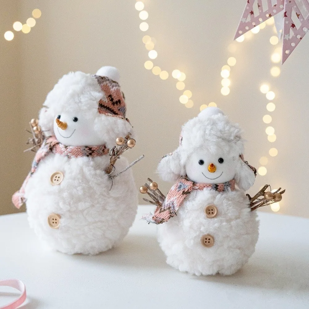 Kids Gift Cartoon Christmas Snowman Ornaments Knitted Soft Snowman Statue Round Hat Simulation Plush Snowman Doll Festivals