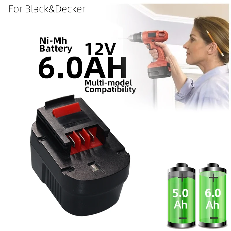 

12V 6000mAh for Black&Decker Tools Battery Ni-MH Drill A12 A12EX FSB12 FS120B A1712 HP HP12 Rechargeable Replacement Battery