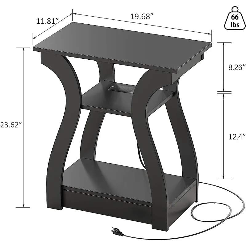 End Table with Charging Station, Side Table with USB Ports and Outlets, Nightstand, 3 Tier End Table with Storage 2