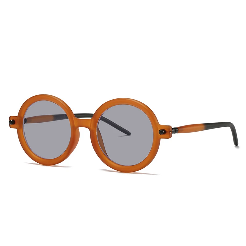 Retro Gray Pink Lens Round Sunglasses Women 2022 Brand Trendy Shiny Circle Frame Men Spectacle Plain Eyewear Shades Sun Glasses