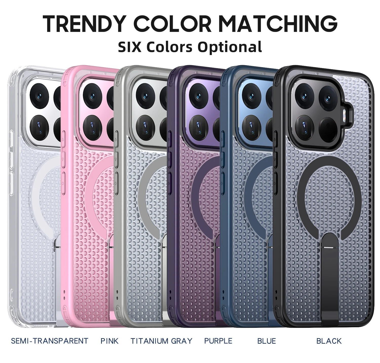 Magnetic Armor Phone Case with Cooling Hole Design and Metal Bracket - TPU Frame Acrylic Shockproof Cover