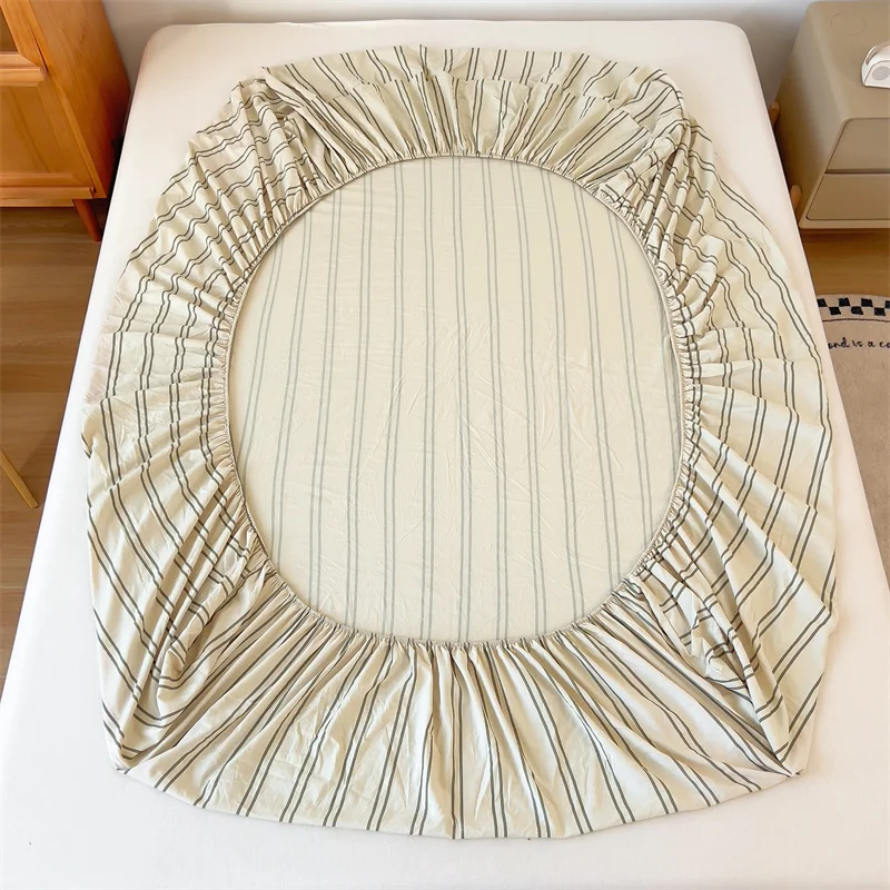 Bonenjoy Fitted Sheet Set Stripe Style Bedsheet with Pillowcase Printed Bed Cover Home Mattress Protector простынь на резинке 6