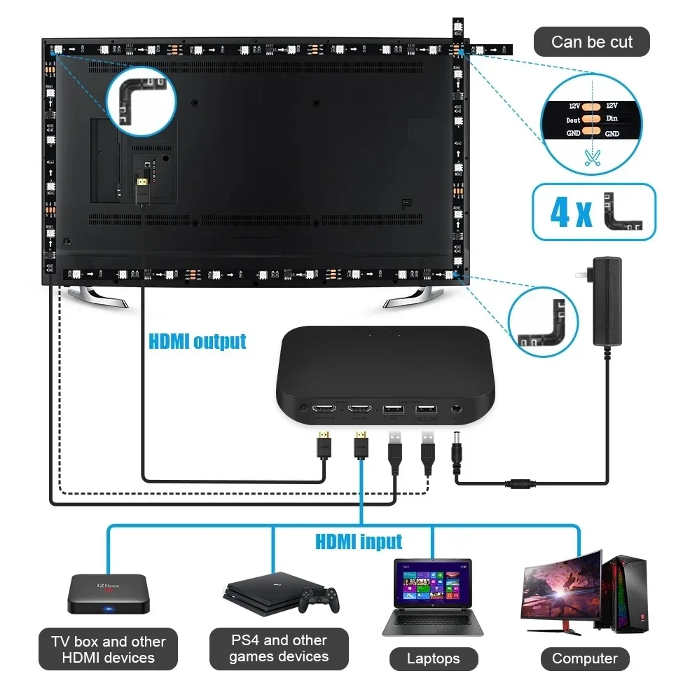 Ʈ ںƮ TV LED Ʈ, 4K HDMI 2.0 ġ ũ ڽ, LED Ʈ , PC  Ʈ ŰƮ, ˷ ۰ ۵
