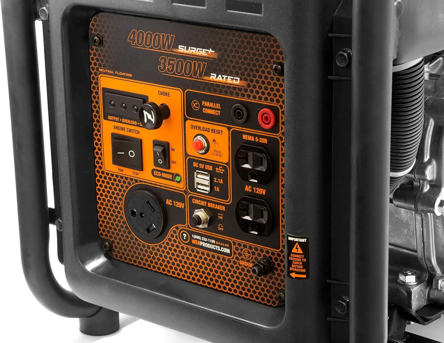 GN400i RV-Ready 4000-Watt Open Frame Inverter Generator, CARB Compliant, Black/orange