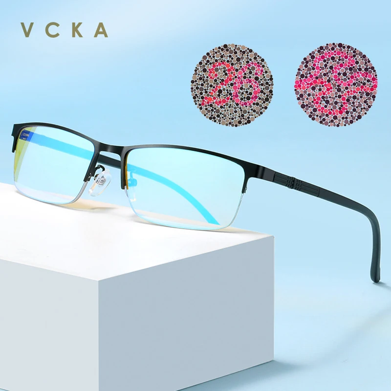 VCKA 합금 하프 프레임 양면 코팅 렌즈, 적색-녹색 색맹, 달톤주의 및 색약 환자용 안경