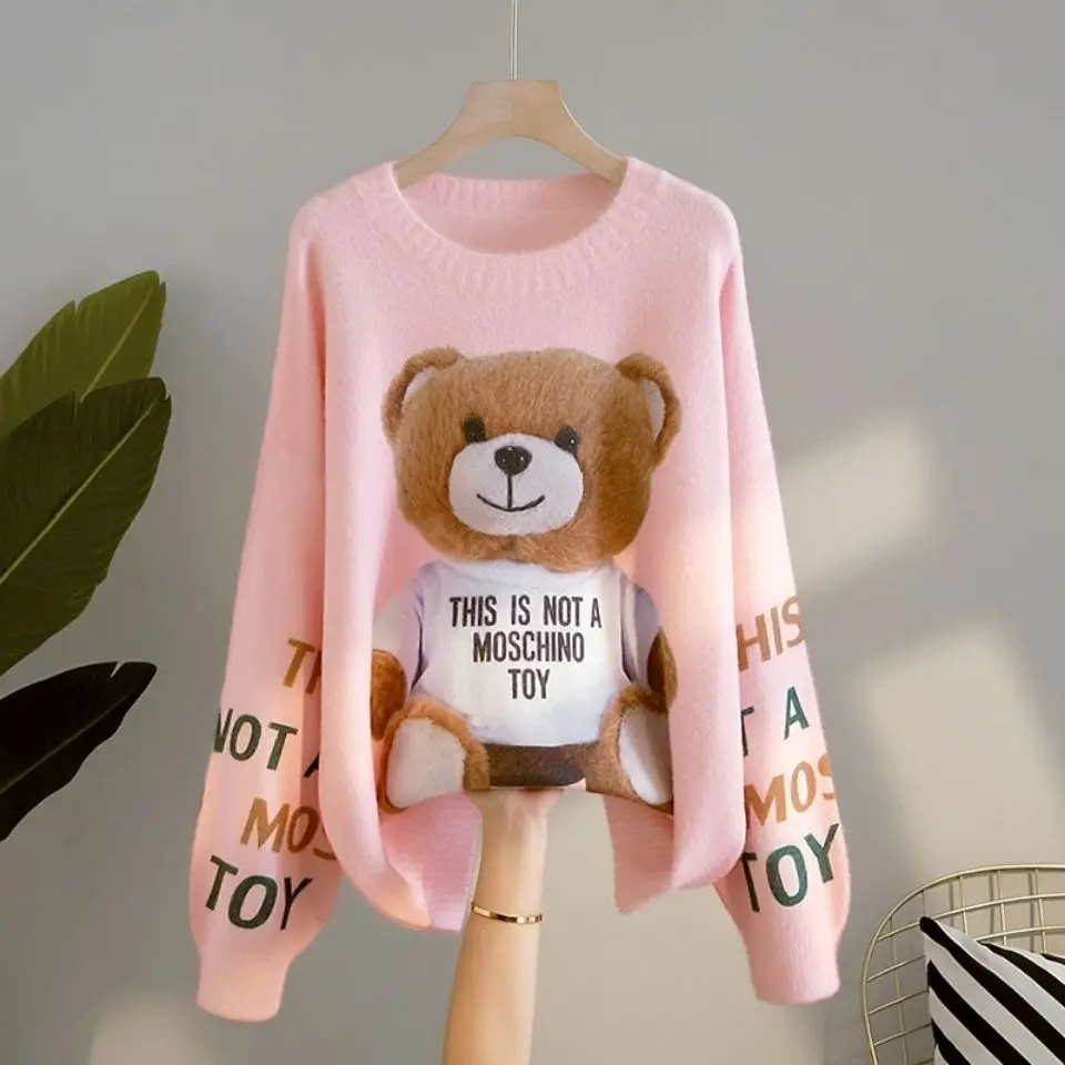 

Cartoon Printing Autumn New Artificial Mink Fur Sweater Korean Style Loose Wind Net Red Coat Outerwear Sweater Female Fashion