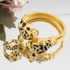 Gold Plated Leopard Bangles For Banquet Party Fashion Adjustable Ring 2pcs Jewelry Sets For Women Dubai Jewelry Accessories 1