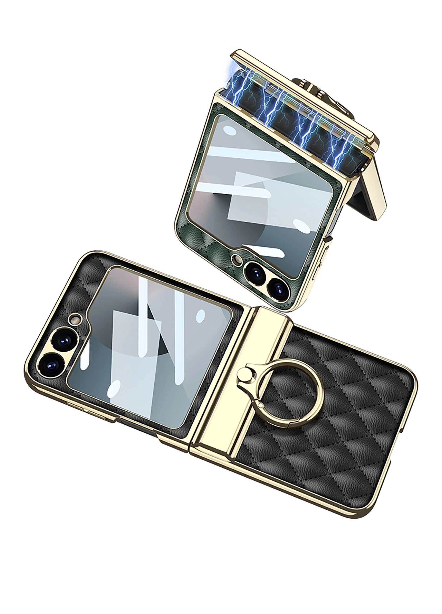 Diamond Leather Ring Holder Case For Samsung Galaxy Z Flip 6 Magnetic Hinge Scre