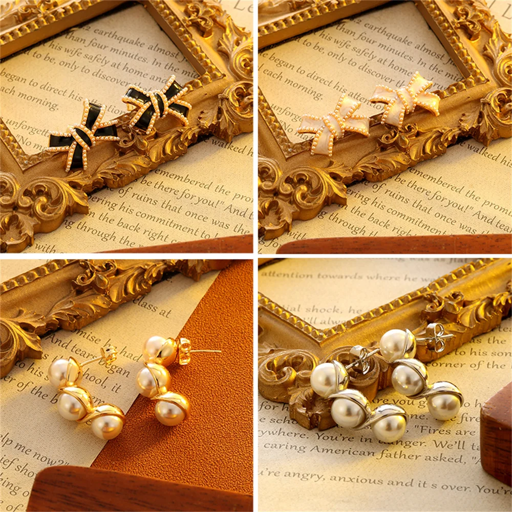

celines Fashionable round pearl small earrings butterfly earrings, birthday gifts and jewelry for girls.