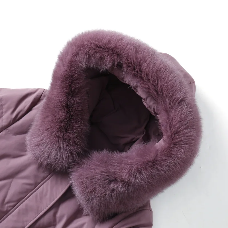 Real Fox Fur Collar White Eiderdown Down Jacket Women Long Large Size Loose Winter Coat Embroidered Coat for Middle-aged