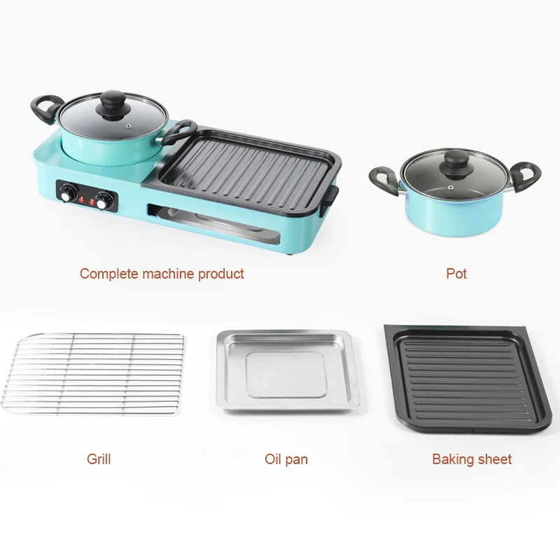 3 in 1 Korean Electric Dish Hot Pot Bbq Ramen Soup Hot Pot Grill Plate Instant Kitchen Fondue Non-Stick Electric Baking Pan EU 5