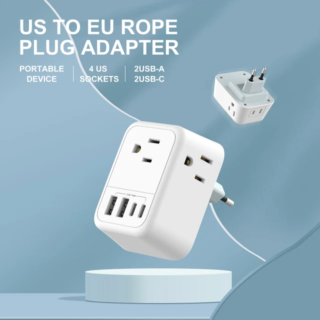 Caricatore Viaggio Internazionale Adattatore Viaggio Europa Con USB E Type C - Convertitore Da Presa US A Tipo C, Doppia USB Adattatore Universale 2500W - Foto 5