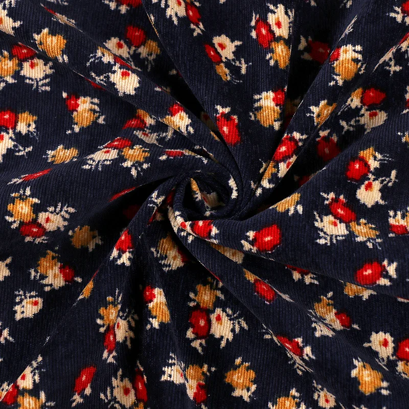 

Corduroy Fabric for Women's Dress Small Floral Printed Cloth Wick Velvet DIY Clothing Plant Printing Handmade Sewing