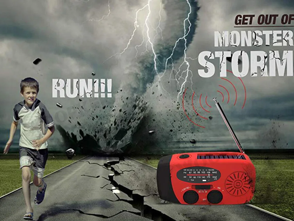 Mini Solar Powered Radio AM/FM/NOAA Weather Dynamo LED Flashlight Waterproof Out