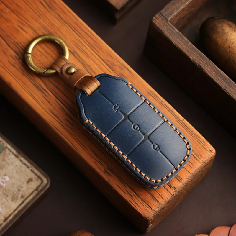 Geely Galaxy Premium Leather Handstitched Key Case with Metal Ring - Scratch Resistant Full Cover