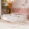 Twin Size Floor bed, integral construction with super high security barrier,wooden children's floor bed, white 3