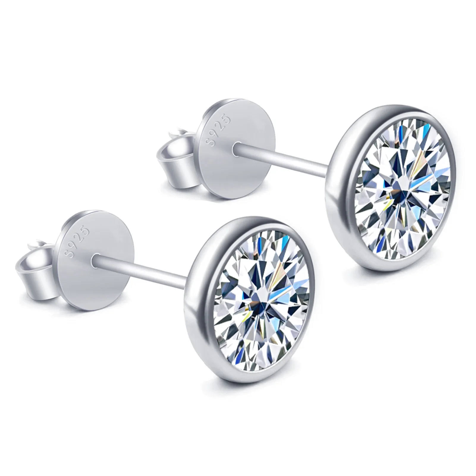 

Moissanite Stud Earrings 925 Sterling Silver Plated 18K White Gold Friction Backs with 0.6ct-2ct D Color VVS1 Clarity Brilliant