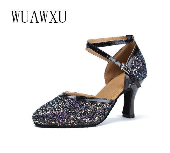 NATASHA2023 Dance Shoes Women's Soft Sole Sequins National Standard Social Dance Shoes Adult Medium Heel High Heel Indoor Latin