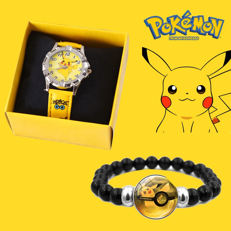

Pokemon Action Figures Pikachu Watch Quartz Wristwatch Exquisite Gift Box Watch Bracelet Set Toys for Boy Girl Christmas Gift