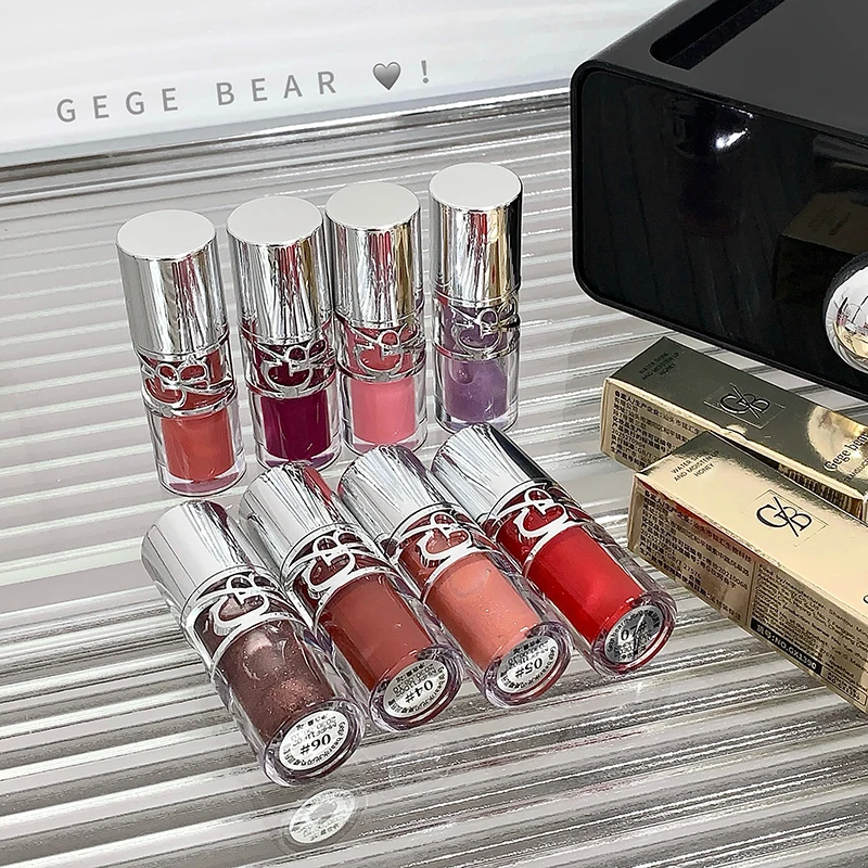 Gege Bear Glittering Mirror Lip Glaze Watery Shimmering Light Lip Gloss Makeup 8 Colors Hydrating Moisturizing Long Lasting