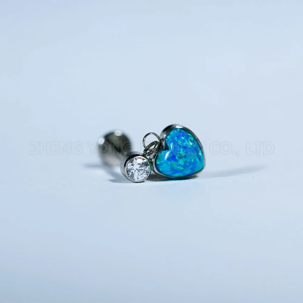 

2024 New Release Earring Heart Pendant Opal Piercing Safe Titanium Alloy
