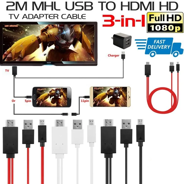 tiltrækkende besejret Motivere 2M USB Cable MHL To HDMI-compatible Adapter Cable HD 1080P Converter  Adapter For HDTV TV Digital Audio Cable for Samsung