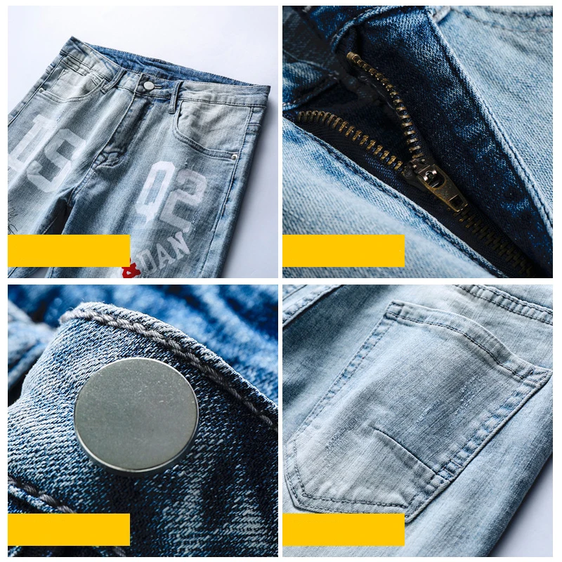 Men's Jeans Spring Summer Korean Fashion Pants Classic Overalls Straight Trousers for Men Large Size Painted Worn Slim Fit D2