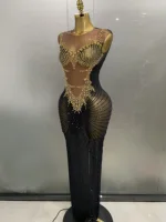 Sexy Sparkly Rhinestones Sleeveless Long Dress 2025 New Women Birthday Celebrate Evening Photo Shoot Stage Performance Costume - Image 2