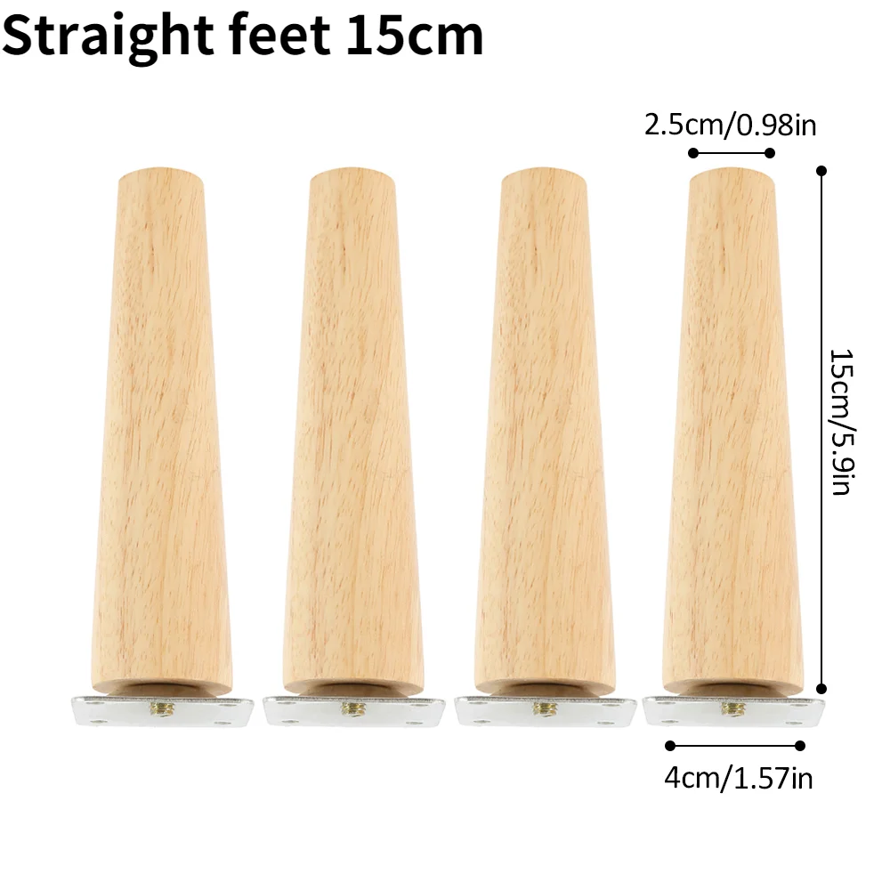 4 x Square Beech Wood Feet Furniture Feet Accessories L.13 to 25 cm Oblique or Straight 