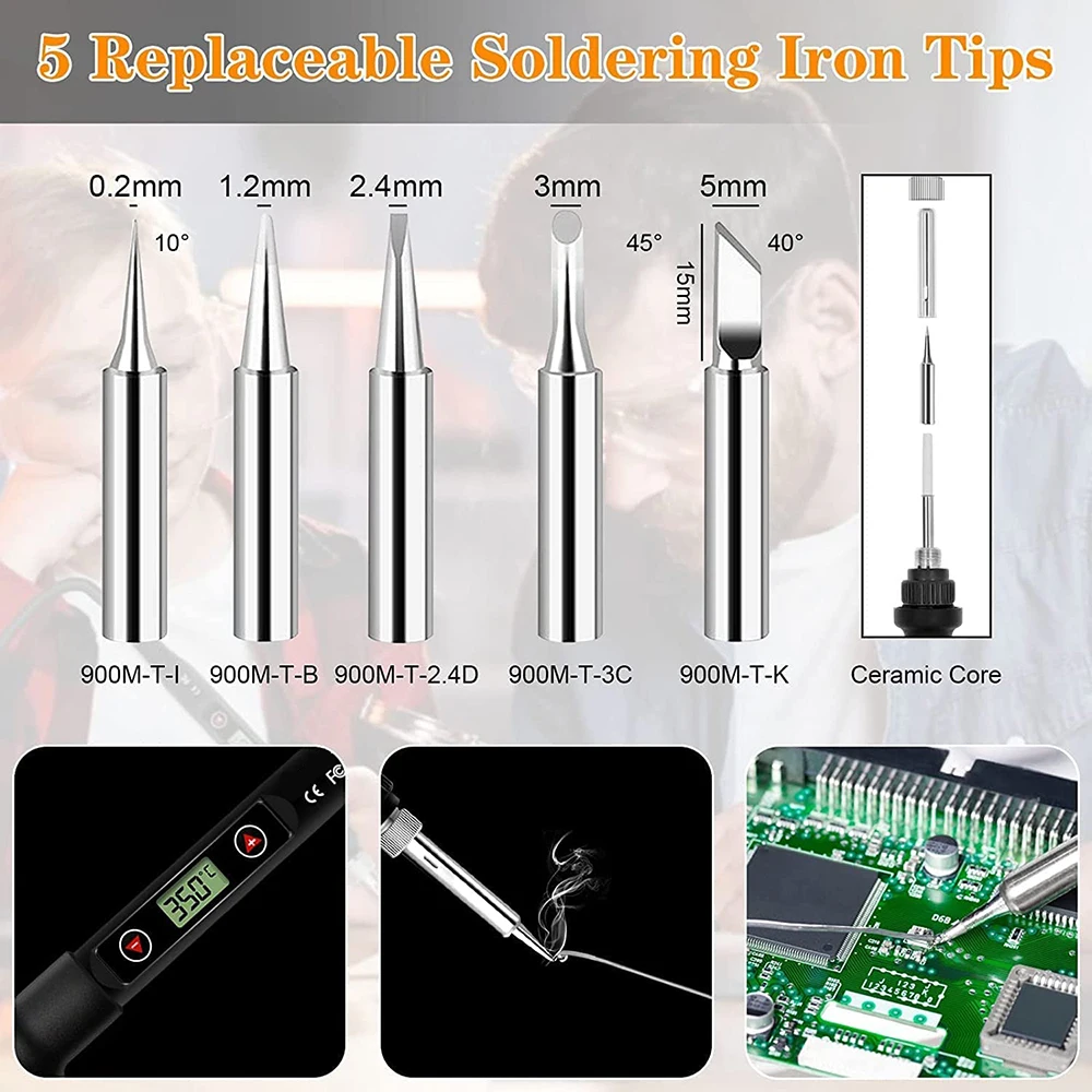 80W Digital Electric Soldering Iron Kit Set Temperature Adjustable Welding Tool Ceramic Heater Soldering Tips Rework 220V 110V inverter arc welder