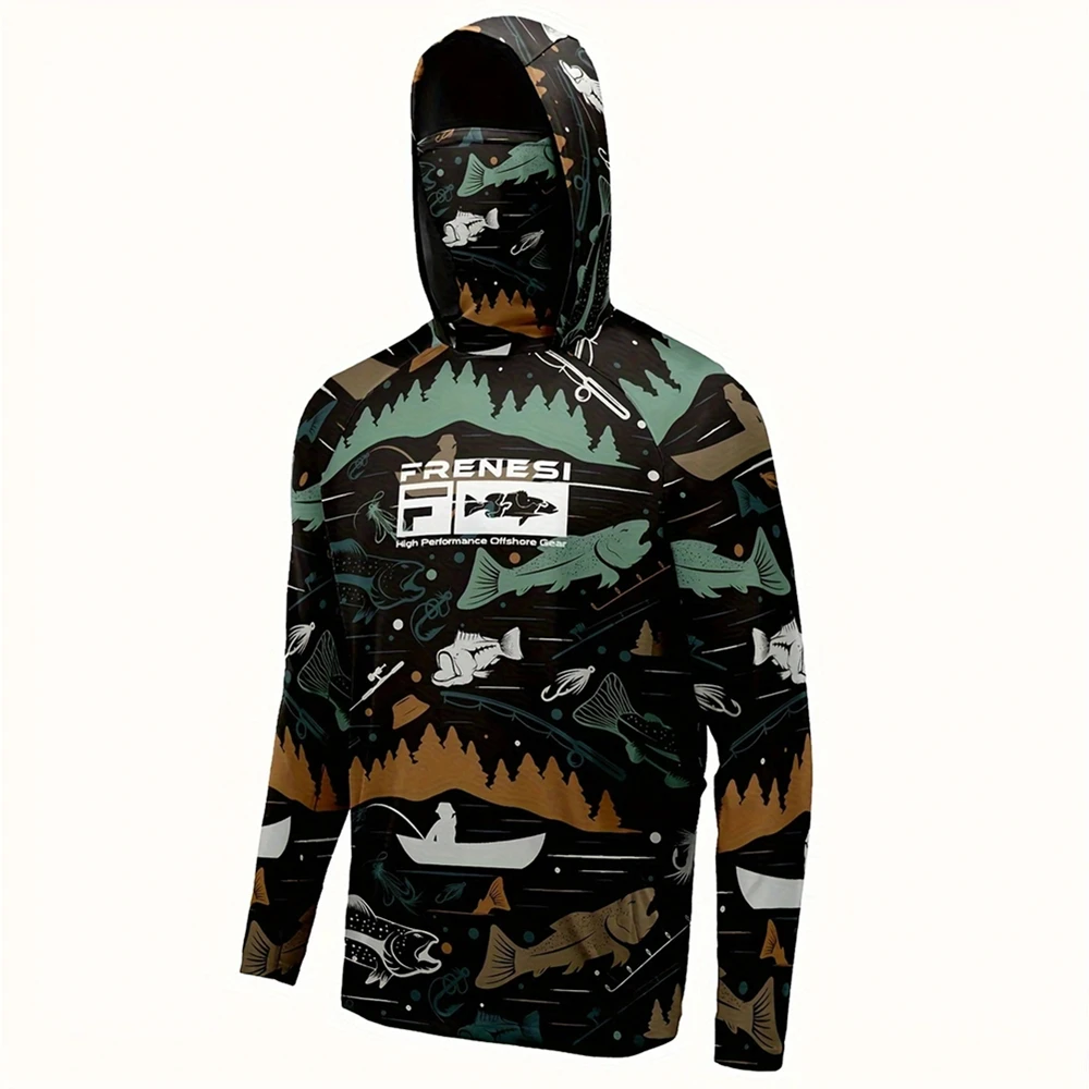 Saltwater Fishing Shirt UPF 50+ Hooded Fishing Clothes Men Face Cover Hoodie Sun Protection