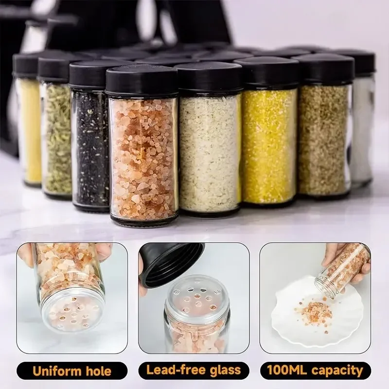 New 360° Rotating Spice Rack with 18 Glass Spice Jar Set