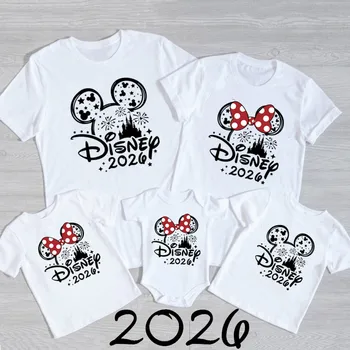 2026 Disney Trip Mickey Minnie Mouse Family Matching Shirts Cotton Dad Mom Bro Sis Kids T Shirt Baby Rompers Matching Clothes
