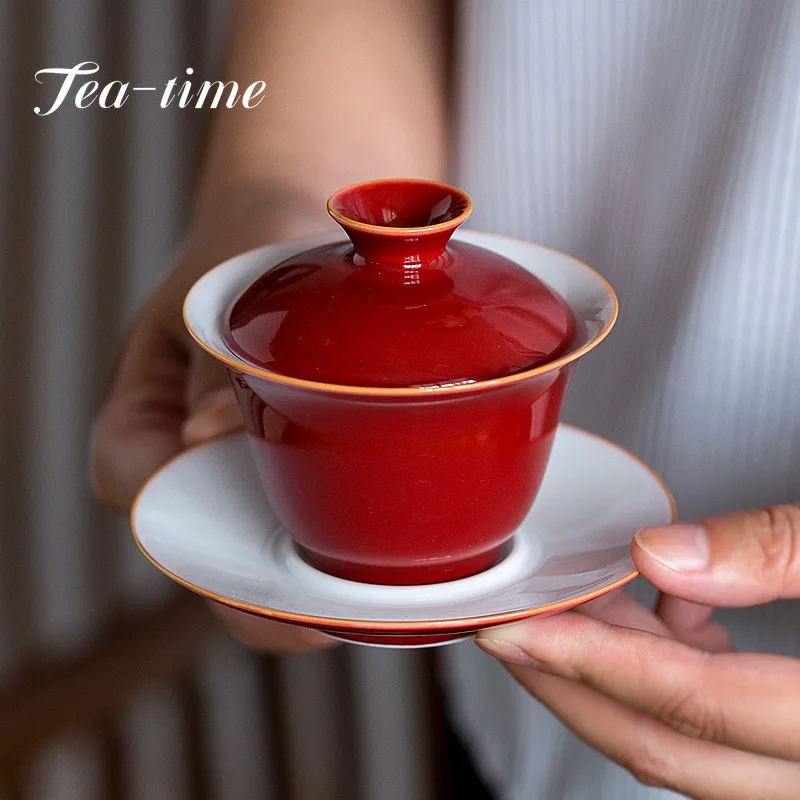 120ml Dehua White Porcelain Tea Tureen Household Hand Grab Bowl Tea Set Small Ceramic Thin Tire Maker Gaiwan Gifts 10 Colors