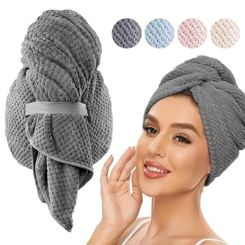 

Microfiber Hair Towel Extra Large Quick Dry Hair Towel Wrap With Elastic Band, Ultra Absorbent Soft Hair Turban