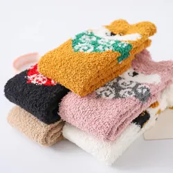 Autumn And Winter New Product Japanese Cartoon Dog Coral Fleece Tube Socks Female Thick Warm Towel Bottom Home Floor Sleep Socks