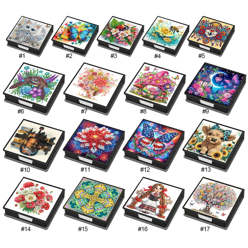 Girl Leather Gem Art Sticky Note Holder Gem Painting Memo Pad Holder Mosaic Kit Rhinestones Post It Dispenser for DIY Art Craft